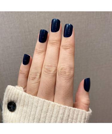 Novo Ovo Dark Blue Monochrome Short Corner Oval Press-On Nails | Premium Artificial Fingernails - Easy Application with Glue - Buy Online on SooperMarket.com