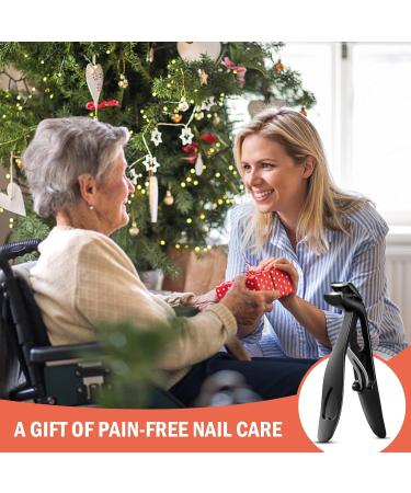 BEZOX Angled Head Nail Clippers for Seniors | Ergonomic Toenail Cutter for Thick Nails | Premium Steel Trimmer with Catcher | Black Small Sand Black - Buy Online on SooperMarket.com