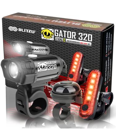 BLITZU 2023 Bike Lights Set with Bell USB-C Rechargeable. Bicycle Accessories for Night Riding, Cycling. Powerful Front Headlight, Back Rear LED Taillight. Road Safety for Men, Women, Kids.