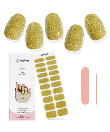 Kalolary Gel Nail Polish Strips Nail Gel Art Sticker Waterproof Full Nail Wraps Decal Sets with Nail File and Stick for Women Girls Nail Art Decor (UV/LED Lamp Required) (Shiny Yellow)
