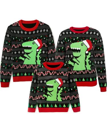 OFIMAN Family Matching Christmas Jumper Boys Girls Ugly Christmas Outfit for Kids Knit Dinosaur Pullover Men Women Xmas Jumper 6-7 Years Kids Dinosaur Sweater