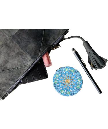 Totally Turkish Metal Compact Mirror Small Folding Round Mirror With Magnetic Close 1x & 2x Magnification For Handbags Make-Up Travel & Commutes Bright & Funky Geometric Pattern (Sky Blue) - Buy Online on SooperMarket.com