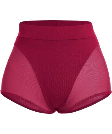 Women High Waist Mesh Tulle Spliced Yoga Shorts in Wine Red - Medium - Buy Online on SooperMarket.com