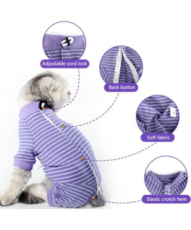 HEYWEAN Cat Recovery Suit - M Purple Stripes | Post-Surgery Bodysuit for Cats | Cone Collar Alternative & Surgical Shirt - Buy Online on SooperMarket.com