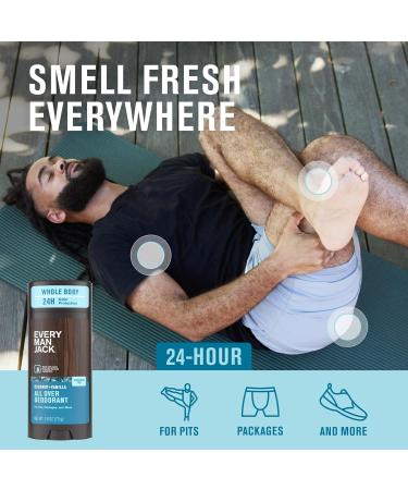 Every Man Jack All Over Deodorant - 24 Hour Whole Body Odor Protection - Aluminum Free - Coconut + Vanilla Scent 2.6 oz (1 Pack) Coconut + Vanilla 2.6 oz (Pack of 1) - Buy Online on SooperMarket.com