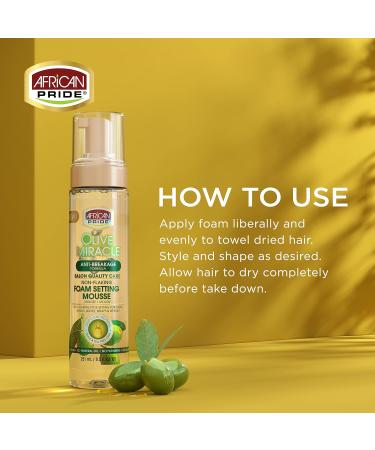 African Pride Olive Miracle Non-Flaking Foam Setting Hair Mousse (3 Pack) Long-Lasting Frizz & Shine Control for Curls Braids Weaves Wigs Waves & Wraps 8.5 oz - Buy Online on SooperMarket.com