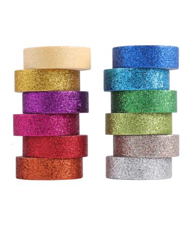 DIY Glitter Washi Tape Set - 12 Rolls Colored Masking Tape, Sparkle Decorative Tape for Art, Scrapbook Tape,Decor & Crafts (Dark)