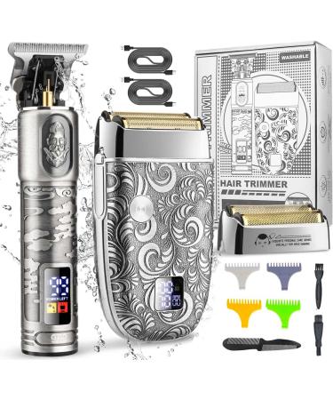 Suttik Electric Razor for Men Foil Shavers for Men Electric Foil Razor Beard Trimmer and Shaver Set for Face/Beard/Bald Head Shavers with Replacement Blade Waterproof Gift for Men Gray