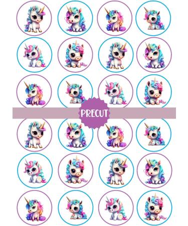PRECUT Baby Unicorn Edible Cupcake Toppers - Cute Baby Unicorns Theme Premium Thickness SWEETENED VANILLA - wafer card disc cake decorations (Pack of 24) - Buy Online on SooperMarket.com