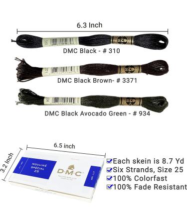 DMC Black Embroidery Floss 6 Strand Cotton Thread Bundle - 12/Pack with Bonus Skeins in Black Brown and Black Avocado, Includes DMC Cross Stitch Needles - Premium Black String/Yarn Set - Buy Online on SooperMarket.com