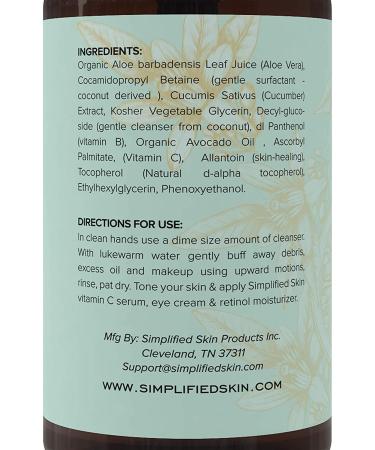 Vitamin C Facial Cleanser | Daily Anti-Aging & Acne Gel | Natural Makeup Remover for Oily, Dry & Sensitive Skin - Simplified Skin - Buy Online on SooperMarket.com