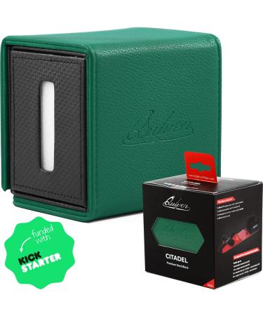 Green Citadel Deck Block - Premium 100+ Commander MTG Deck Box for Cards - Card box holder for Cards, Dice and Tokens, Custom Deckbox Divider - Compatible with Quiver Card Cases | TCG Card Deck Box