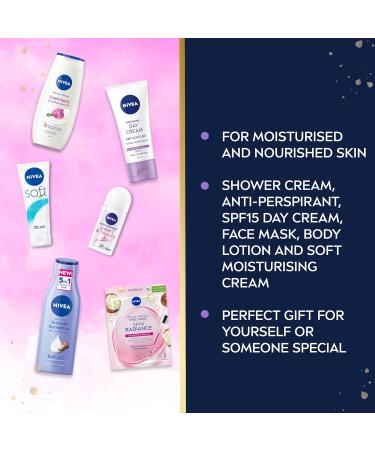 NIVEA Feel Pampered Skincare Gift Set (6 Products) Women's Gift Set Includes Shower Cream Anti-Perspirant Body Lotion Soothing Day Cream SPF15 Soft Moisturising Cream and Face Sheet Mask - Buy Online on SooperMarket.com