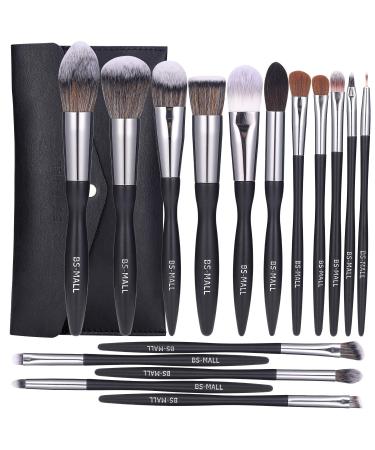 BS-MALL Makeup Brush Set 16pcs Makeup Brushes Premium Synthetic Bristles Powder Foundation Blush Contour Concealers Lip Eyeshadow Brushes Kit Black