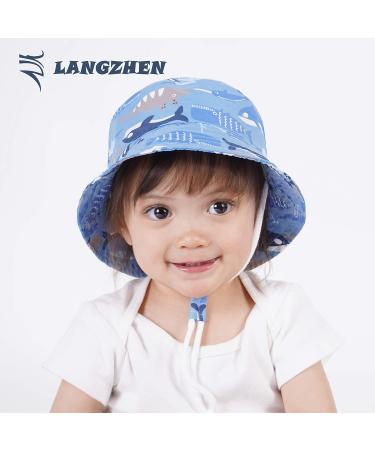 LANGZHEN Beach Sun Protection Hat for Baby Girls - Adjustable Wide Brim Toddler Kids Play Hat with Chin Strap - Fish School Design - 2-4 Years - Buy Online on SooperMarket.com