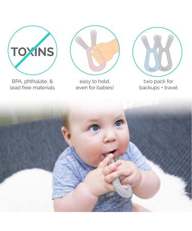 ZoLi Bunny Baby Teething Toy | Molar Teether for Babies | Gum Massaging Relief | BPA-Free | Lilac & Ash Grey (2 Pack) - Buy Online on SooperMarket.com
