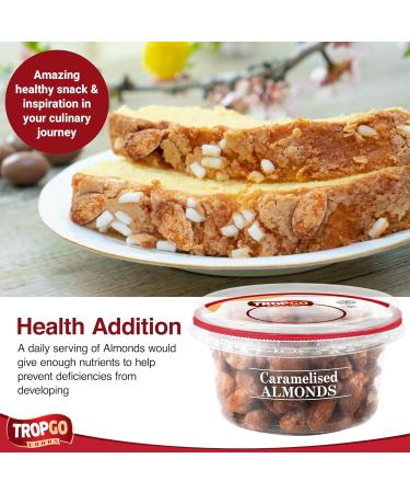 Tropgo Caramelised Almonds 180g - Sweet Nuts in a Resealable and Recyclable Nut Tub - Wholesome Trail Mix with Fibre Protein and Essential Minerals - Healthy Nuts for All Ages - Buy Online on SooperMarket.com