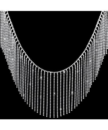 OIIKI 1 Yard Rhinestone Ribbon Tassel Chain, Diamond Crystal Tassel Fringe Trim for Wedding, Party, Clothing Accessories, Personalized DIY Decoration