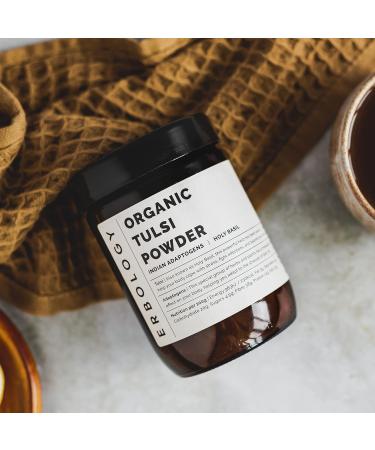 Organic Tulsi Powder 180g - Holy Basil for Calm and Mood - Raw, Vegan, Gluten-Free - Non-GMO - No Additives - Recyclable Glass Jar - Buy Online on SooperMarket.com