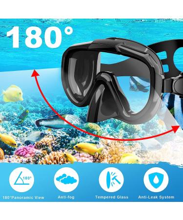 Zipoute Snorkel Set for Adults - Anti-Leak Panoramic Lens, Adjustable Gear for Scuba Diving and Swimming (Black) - Buy Online on SooperMarket.com
