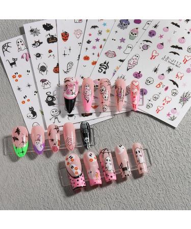 Halloween Nail Art Stickers - 6PCS Self-Adhesive Cute Decals | Bat Pumpkin Spider & Ghost Designs for Women & Girls - DIY Decoration Supplies - Buy Online on SooperMarket.com