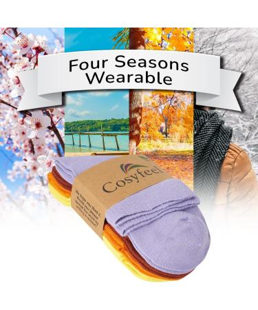 Cosyfeel Women Loose Diabetic Socks | 4-Pack Neuropathy Ankle Socks for Ladies | Super Soft Eco-Friendly Bamboo Material | Durable with Seamless Toe | Multicolour Patterns | 4 Seasons 4-7 ASSORTED-2 (LIL/B-BN/OR-PE/YL) - Buy Online on SooperMarket.com