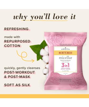Burt's Bees 3-in-1 Hydrating Micellar Cleansing Towelettes with Rose Water - 30 Count (Pack of 3) | For All Skin Types - Buy Online on SooperMarket.com