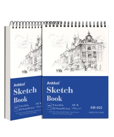 9x12 Sketchbook - Sketch Book Pack of 2, 200 Sheets (68 lb/100gsm), Spiral Bound Artist Sketch Pad, 100 Sheets Each, Durable Acid Free Drawing Paper, Ideal for Adults & Teens 9"x12" - 2 Pack