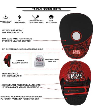 Taipan Sports Boxing Mitts for Muay Thai, Kickboxing, MMA Training - Red | Kids, Men & Women - with Drawstring Bag (Pair) - Buy Online on SooperMarket.com