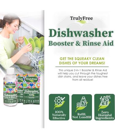 Truly Free Natural Dishwasher Booster & Rinse Aid | Non-Toxic Formula for Tough Stains & Water Spots | Reusable Bottle & Refill Starter Kit - Buy Online on SooperMarket.com
