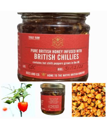 Chillies in British Honey - Spicy British Orange Habanero Chillie in RAW UK Honey (114g Glass jar)