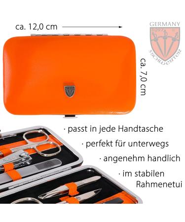 Three Swords Germany Manicure Set 'Genova' | 6-Pcs Nail Kit in Orange Artificial Leather Case | Includes Scissors Clippers Glass Nail Files & Tweezers - Buy Online on SooperMarket.com