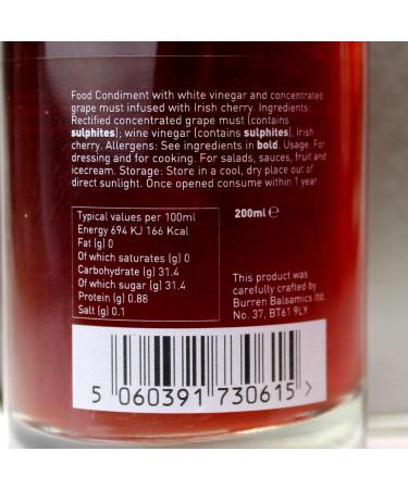 Burren Balsamics Irish Cherry Infused White Balsamic Vinegar of Modena 200ml - Authentic Irish Cherry Flavor - Buy Online on SooperMarket.com