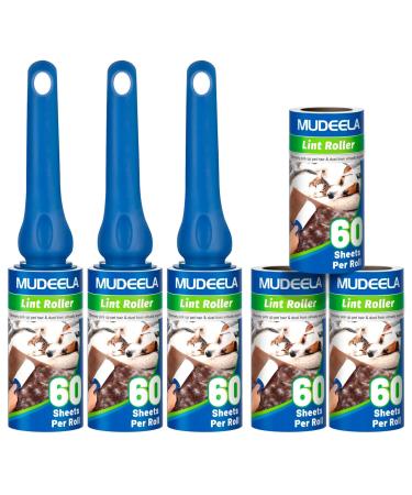 Mudela lint roll animal hair with 6 replacement roll extra sticky lint roller for clothing sofa bed and carpet - animal hair removal dust remover for animal hair cat hair dog hair blue white