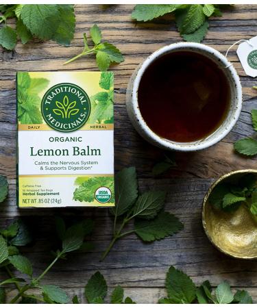 Organic Lemon Balm Herbal Tea - Caffeine Free, 16 Wrapped Bags | Traditional Medicinals - Buy Online on SooperMarket.com