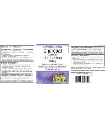 Natural Factors Activated Charcoal Capsules 250mg 90 softgels Used for Digestive Support Detox Bloating and Gas - Buy Online on SooperMarket.com