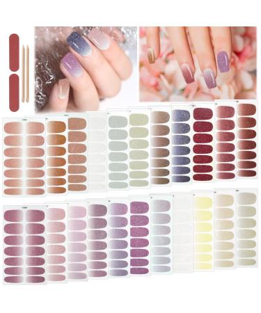 Gorvalin 22 Sheets Self Adhesive Glitter Nail Wrap Stickers Colorful Ombre Gel Nail Strip Nail Polish Fingernail Sticker wtih Nail Flie and Sticks for Women Girls
