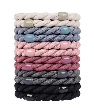 Cozeasy 12 pieces elastic hair tie without a metal braided no sweater or damage ponytail holder elastic hair bands for women & girls thick and curly hair (set 10) B. ivory smoke blue pink cherry gray black