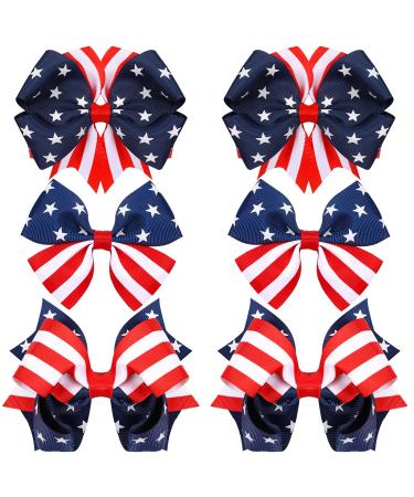 Whaline 6Pcs Patriotic Hair Bow Clips American Flag Hair Barrettes Blue Red White Stars Stripe Hairgrips 4th of July Hair Accessories for Independence Day Memorial Day Party Supplies  3 Designs