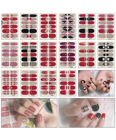 Lattcure nail ticker nail sticker nail art sticker self -adhesive nail film nail art sticker beautiful fashion diy decoration 16 (192PCs) sheet nail ticker with mini nail file (c)