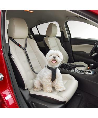 Comfortable Dog Seat Belt Harness for Car - 2-in-1 Leash & Restraint | Strong, Durable, & Reflective | Adjustable Bungee & 360 Swivel Attachment | Easy-to-Use Black Design - Buy Online on SooperMarket.com