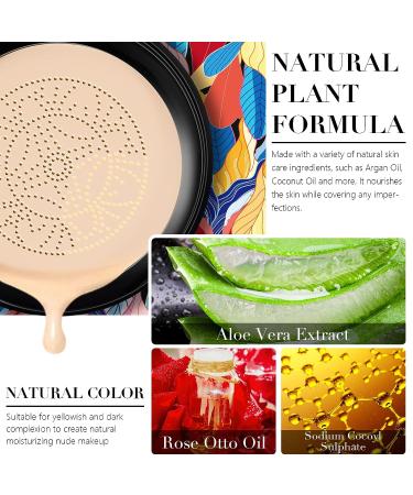 NUEDSFXO Mushroom Head Air Cushion CC Cream - Moisturizing Concealer BB Cream for All Skin Types - Long Lasting, Matte Makeup Base with Mushroom Applicator - Even Skin Tone (Natural Color) - Buy Online on SooperMarket.com