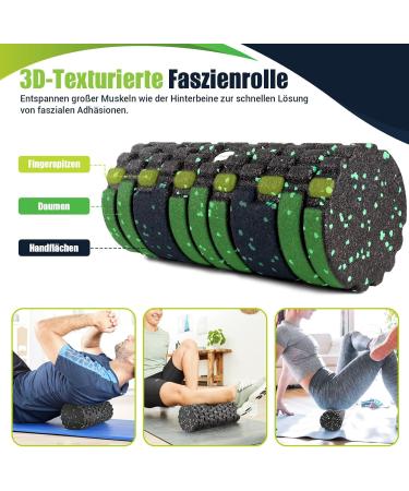 Buy Fascia Roll Set - 3D Texture Massage with Instructions & Poster (German) | Klein Duoball Fascia Ball & Roller - Black Green EPP - International Shipping Available - Buy Online on SooperMarket.com