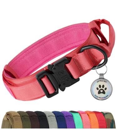Joyal tactical dog collar |Dog collar with handle |Dog collar medium -sized dogs with QR code dog brand bright pink m m bright pink