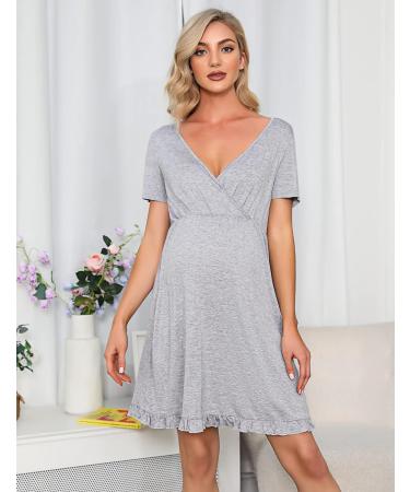 Bresdk Women's Maternity Nightdress - Grey Nursing Pyjamas for Breastfeeding and Pregnancy - Buy Online on SooperMarket.com