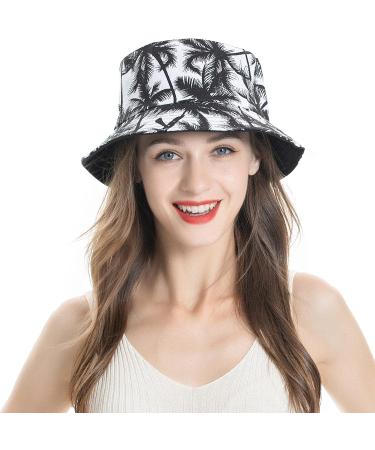 ZLYC Unisex Palm Tree Black Bucket Hat - Summer Travel Fisherman Cap for Women Men Teens - Buy Online on SooperMarket.com