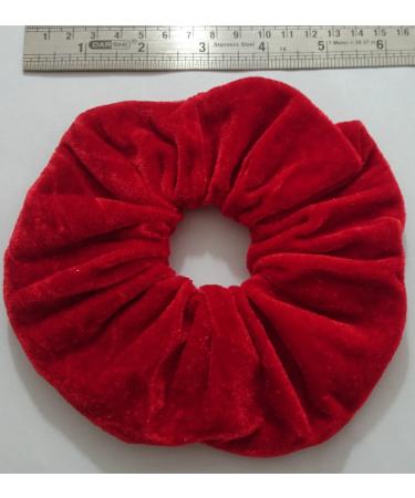 AADYA Pair of Extra Large (15CM) Velvet Hair SCRUNCHIES Elastic Scrunchy Hair BOBBLES 7 Different (RED)