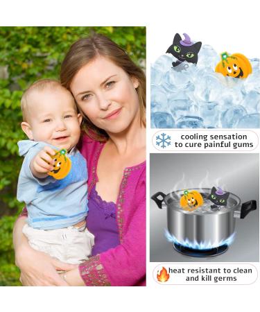PAPACHOO Halloween Teething Toys 2 Pack - Soft Silicone Baby Soothing Teethers (Orange & Kitten) - Buy Online on SooperMarket.com