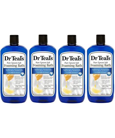 Dr Teal's Foaming Bath 4-Pack (136 fl oz Total), Soften & Nourish with Milk & Honey Honey 34 Fl Oz (Pack of 4)