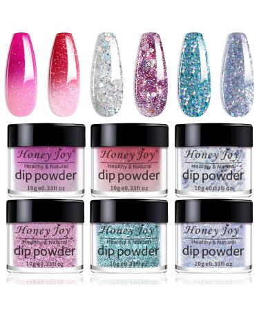 6 Box/Set Color Mood Changing Fine Dipping Powder Dip Nail Holographic Glitter Sequin Colors Kits Red Rose Pink Blue Blue Silver (1-2-122-123-134-136-10g/box) 125-126-131-132-133-146-10g/box